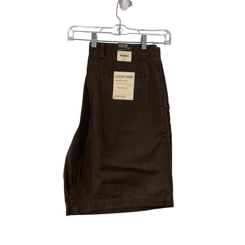 St. Johns Bay Classic Short 38 Brownstone Mens Double Pleats & Back Button Pocke